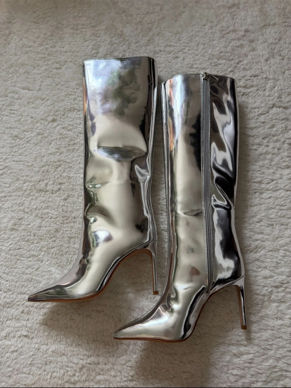 SCHUTZ Silver Metallic Over-the-Knee Pointed Stiletto Boots